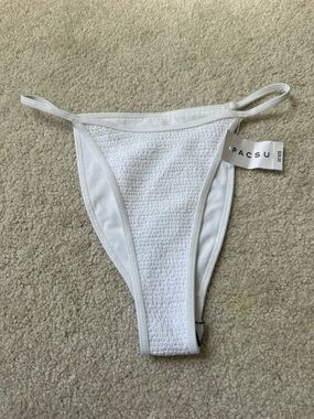 PacSun LA Hearts White Textured Crinkle High-Cut String Bikini Bottom NWT Small
